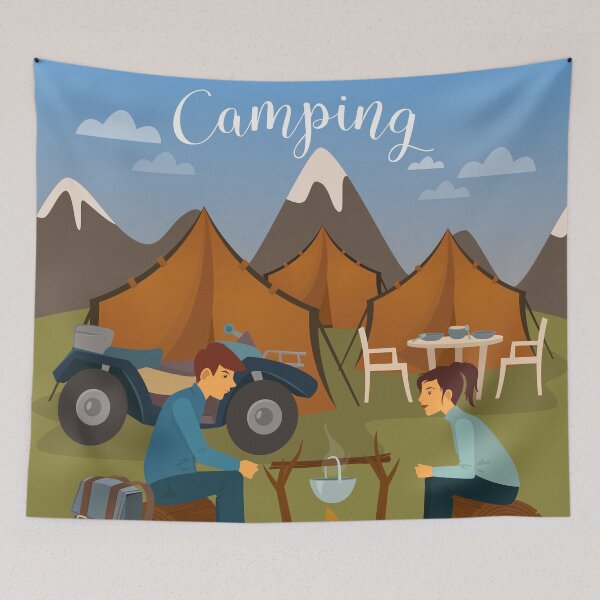 Item preview, Summer Camp. Man and Woman sitting by Fireplace. Camping and ATV. designed and sold by ivector.