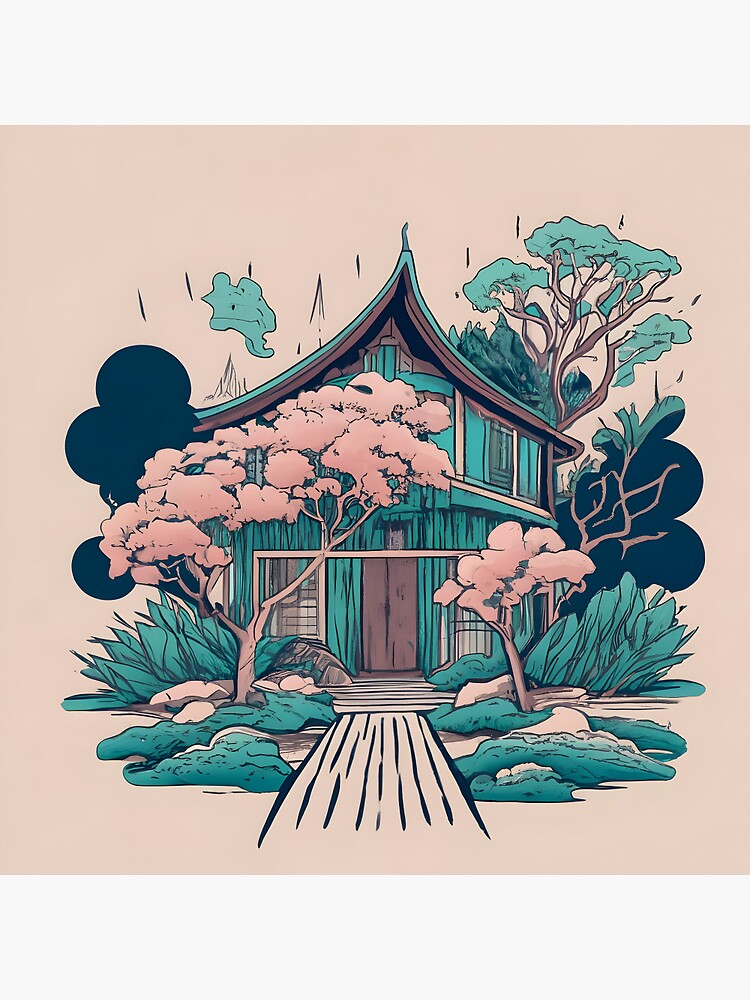 Thumbnail 3 of 3, Pin, Old Traditional Thailand house Baan, minimalistic ink drawing designed and sold by Patricks-Art.