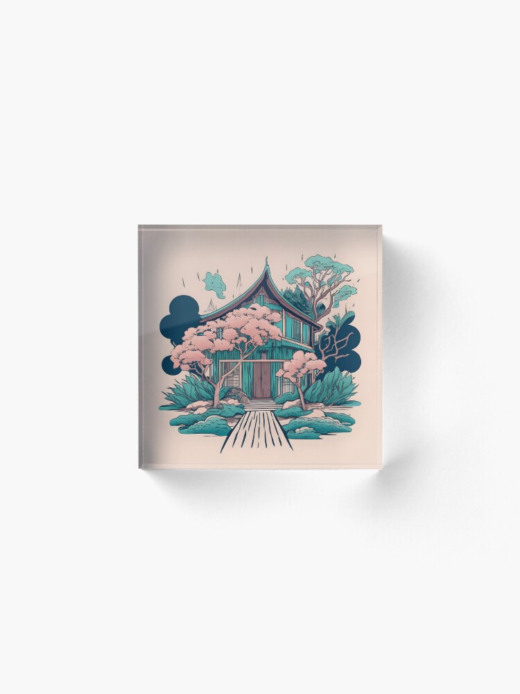 Thumbnail 2 of 5, Acrylic Block, Old Traditional Thailand house Baan, minimalistic ink drawing designed and sold by Patricks-Art.