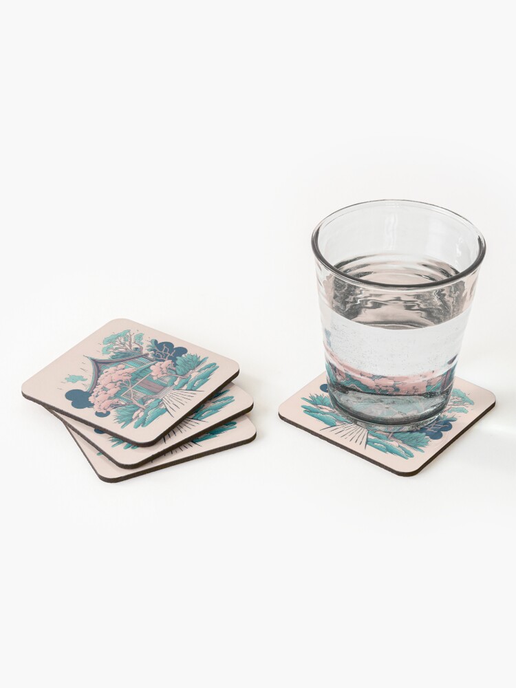 Thumbnail 2 of 5, Coasters (Set of 4), Old Traditional Thailand house Baan, minimalistic ink drawing designed and sold by Patricks-Art.