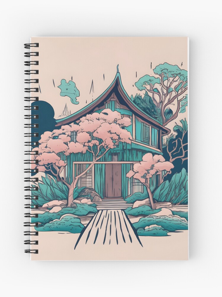 Thumbnail 1 of 3, Journal, Old Traditional Thailand house Baan, minimalistic ink drawing designed and sold by Patricks-Art.