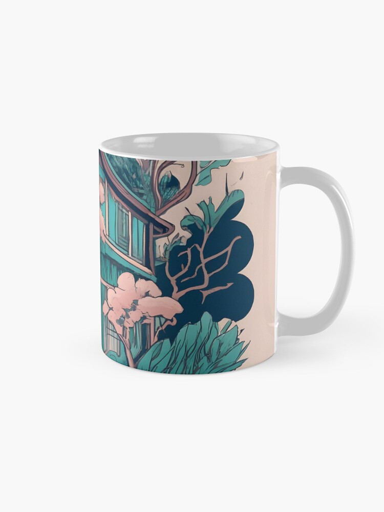 Thumbnail 5 of 6, Coffee Mug, Old Traditional Thailand house Baan, minimalistic ink drawing designed and sold by Patricks-Art.