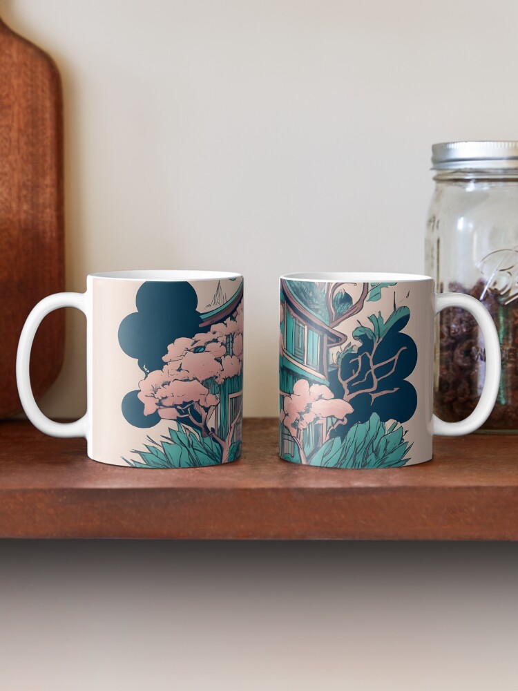 Thumbnail 2 of 6, Coffee Mug, Old Traditional Thailand house Baan, minimalistic ink drawing designed and sold by Patricks-Art.