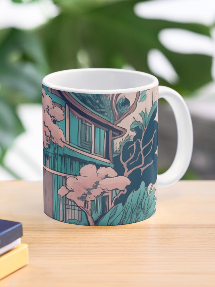 Thumbnail 1 of 6, Coffee Mug, Old Traditional Thailand house Baan, minimalistic ink drawing designed and sold by Patricks-Art.