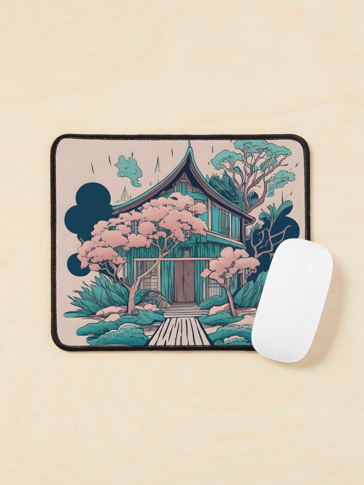 Thumbnail 1 of 5, Mouse Pad, Old Traditional Thailand house Baan, minimalistic ink drawing designed and sold by Patricks-Art.