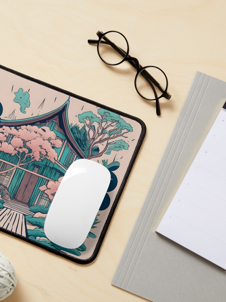 Thumbnail 3 of 5, Mouse Pad, Old Traditional Thailand house Baan, minimalistic ink drawing designed and sold by Patricks-Art.
