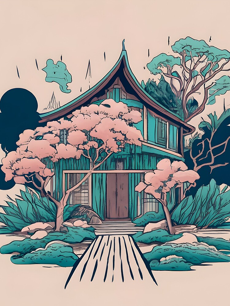 Thumbnail 3 of 3, Drawstring Bag, Old Traditional Thailand house Baan, minimalistic ink drawing designed and sold by Patricks-Art.