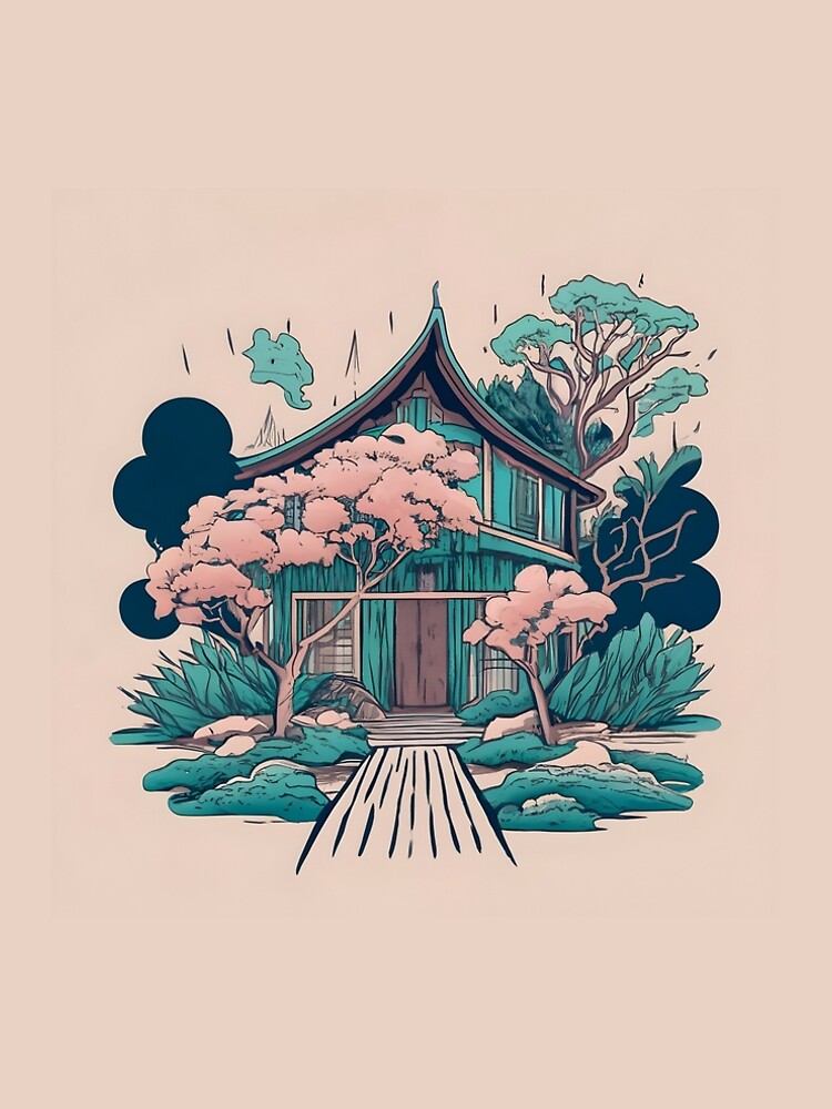 Thumbnail 4 of 4, A-Line Dress, Old Traditional Thailand house Baan, minimalistic ink drawing designed and sold by Patricks-Art.