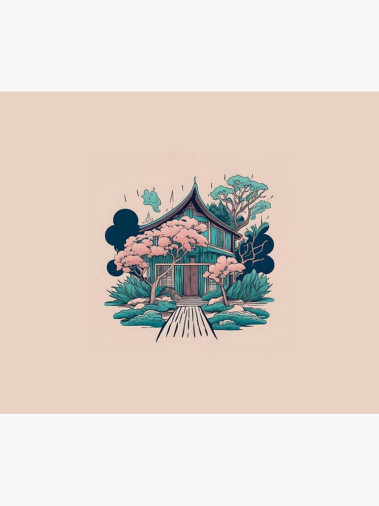 Thumbnail 2 of 2, Duvet Cover, Old Traditional Thailand house Baan, minimalistic ink drawing designed and sold by Patricks-Art.
