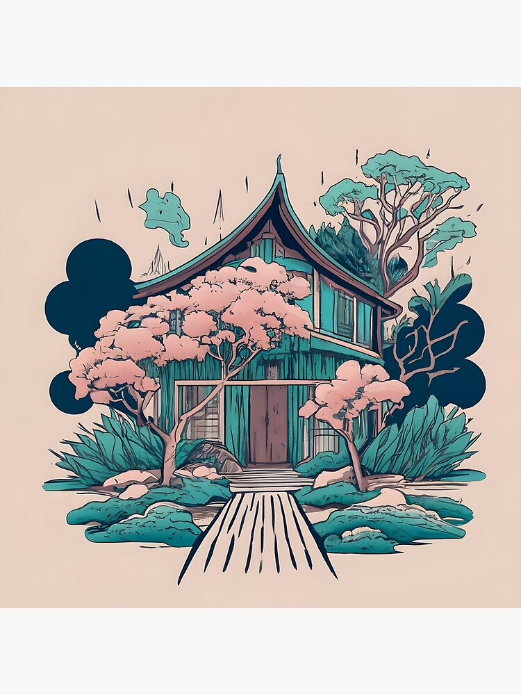 Thumbnail 4 of 4, Pillow, Old Traditional Thailand house Baan, minimalistic ink drawing designed and sold by Patricks-Art.