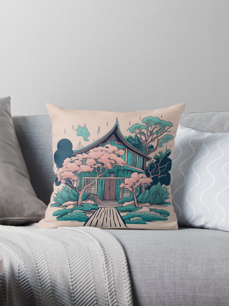 Thumbnail 1 of 4, Pillow, Old Traditional Thailand house Baan, minimalistic ink drawing designed and sold by Patricks-Art.