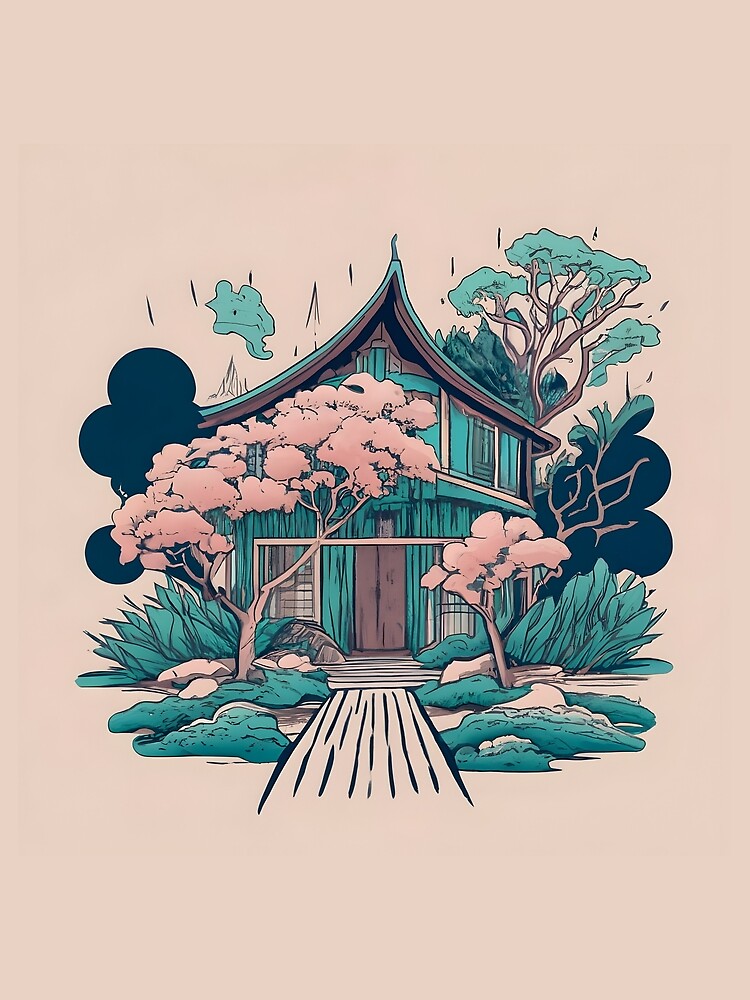 Thumbnail 3 of 3, Scarf, Old Traditional Thailand house Baan, minimalistic ink drawing designed and sold by Patricks-Art.