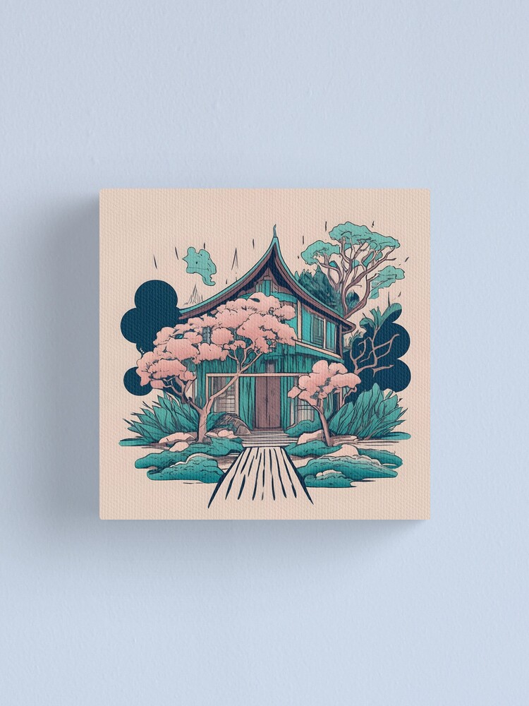 Thumbnail 1 of 3, Canvas Print, Old Traditional Thailand house Baan, minimalistic ink drawing designed and sold by Patricks-Art.