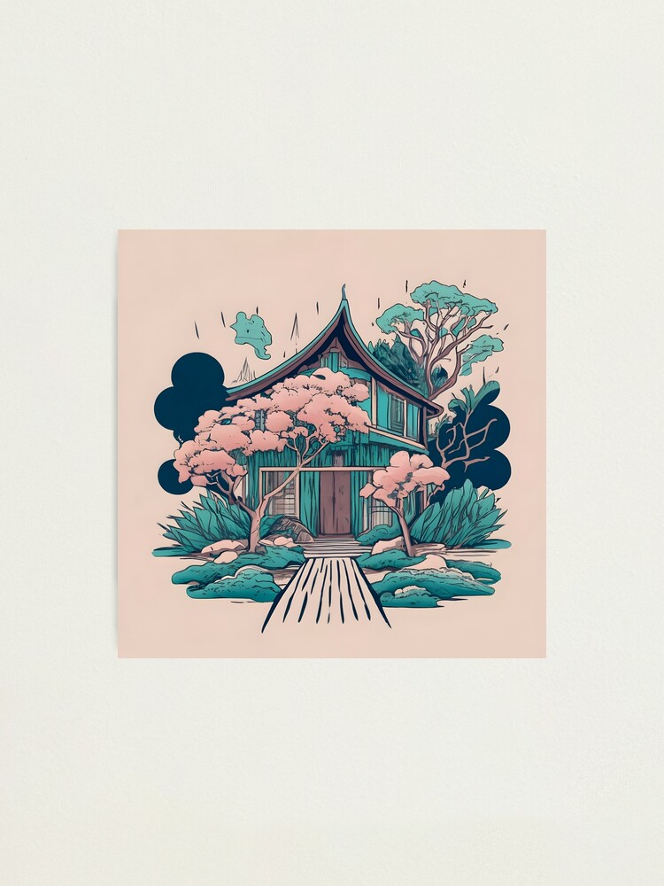 Thumbnail 1 of 3, Photographic Print, Old Traditional Thailand house Baan, minimalistic ink drawing designed and sold by Patricks-Art.