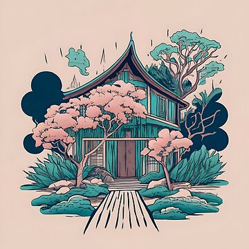 Artwork thumbnail, Old Traditional Thailand house Baan, minimalistic ink drawing by Patricks-Art