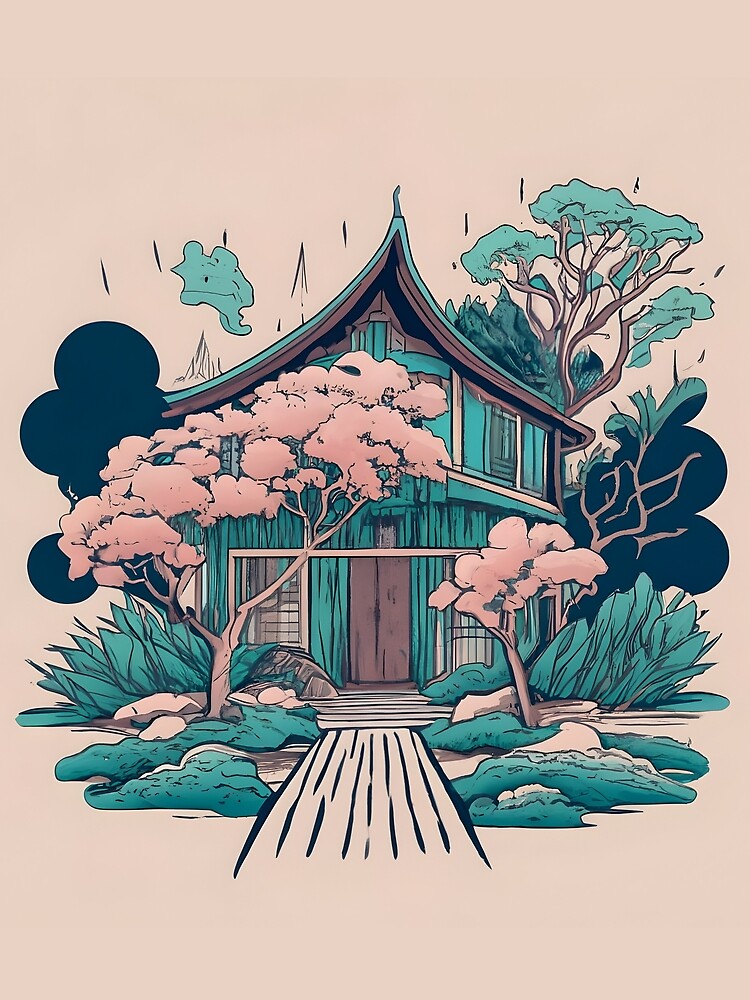 Thumbnail 5 of 5, Graphic T-Shirt, Old Traditional Thailand house Baan, minimalistic ink drawing designed and sold by Patricks-Art.