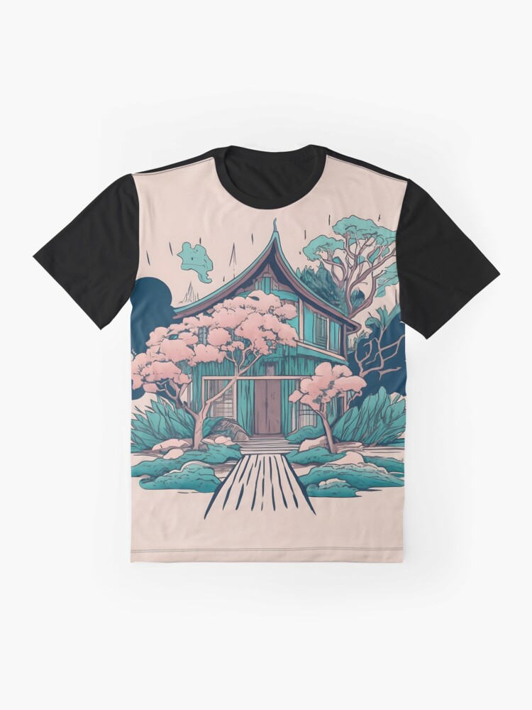 Thumbnail 4 of 5, Graphic T-Shirt, Old Traditional Thailand house Baan, minimalistic ink drawing designed and sold by Patricks-Art.