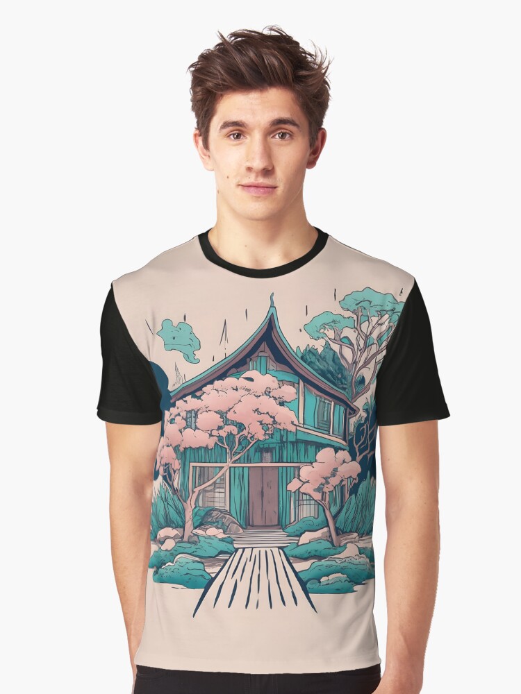 Thumbnail 1 of 5, Graphic T-Shirt, Old Traditional Thailand house Baan, minimalistic ink drawing designed and sold by Patricks-Art.