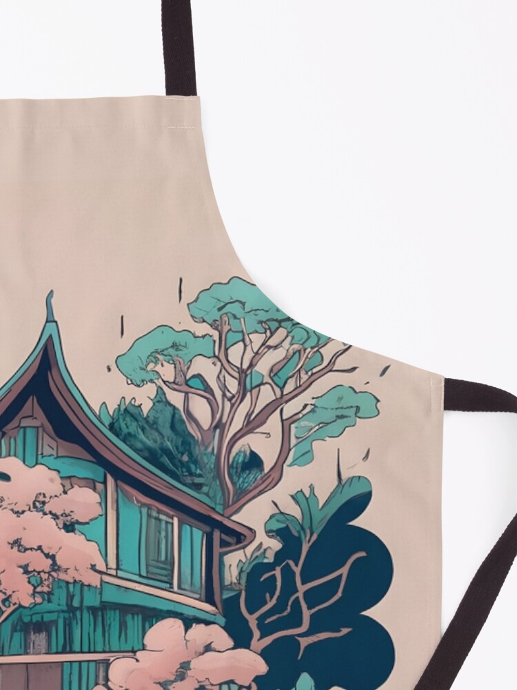 Thumbnail 3 of 6, Apron, Old Traditional Thailand house Baan, minimalistic ink drawing designed and sold by Patricks-Art.