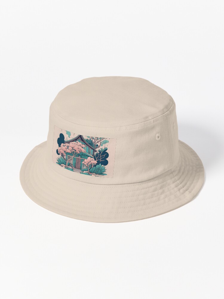 Thumbnail 1 of 6, Bucket Hat, Old Traditional Thailand house Baan, minimalistic ink drawing designed and sold by Patricks-Art.