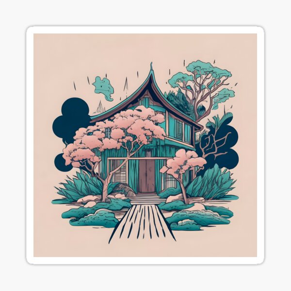 Item preview, Old Traditional Thailand house Baan, minimalistic ink drawing designed and sold by Patricks-Art.