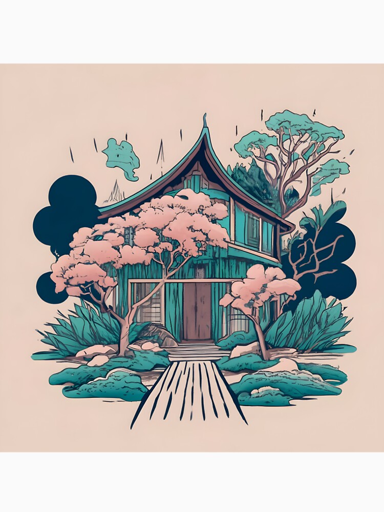 Thumbnail 6 of 6, Premium T-Shirt, Old Traditional Thailand house Baan, minimalistic ink drawing designed and sold by Patricks-Art.