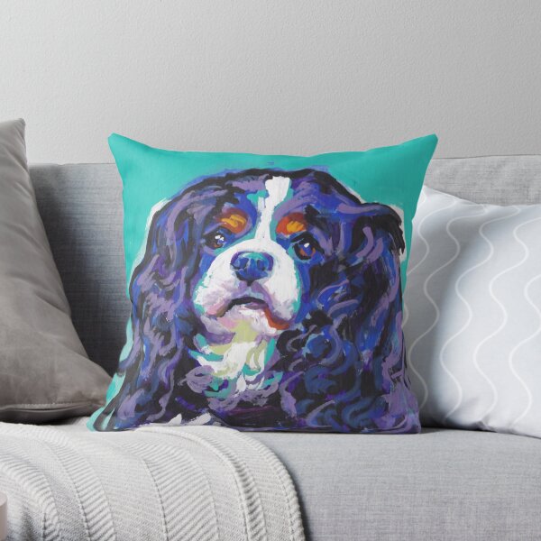 cavalier king charles spaniel Dog Bright colorful pop dog art Throw Pillow