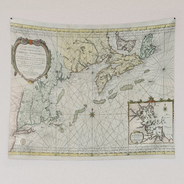 Item preview, Vintage New England to Canada Coastal Map (1757) designed and sold by BravuraMedia.