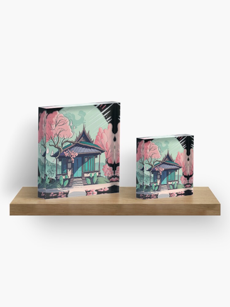 Thumbnail 4 of 5, Acrylic Block, Old Traditional Thailand house Baan Drawing designed and sold by Patricks-Art.