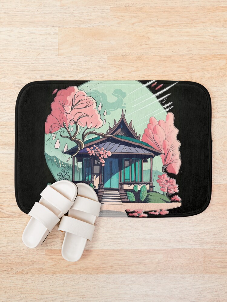 Thumbnail 1 of 6, Bath Mat, Old Traditional Thailand house Baan Drawing designed and sold by Patricks-Art.