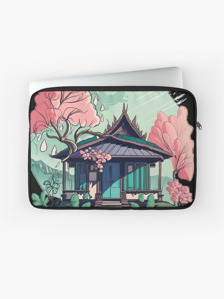 Thumbnail 1 of 2, Laptop Sleeve, Old Traditional Thailand house Baan Drawing designed and sold by Patricks-Art.