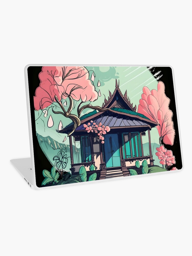 Thumbnail 1 of 2, Laptop Skin, Old Traditional Thailand house Baan Drawing designed and sold by Patricks-Art.