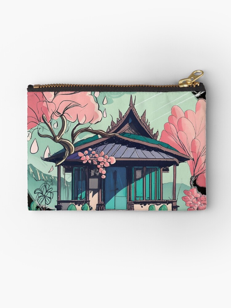 Thumbnail 1 of 4, Zipper Pouch, Old Traditional Thailand house Baan Drawing designed and sold by Patricks-Art.