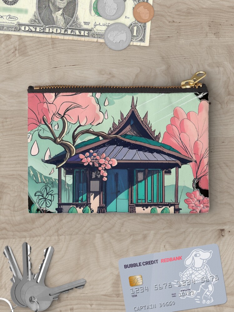 Thumbnail 3 of 4, Zipper Pouch, Old Traditional Thailand house Baan Drawing designed and sold by Patricks-Art.