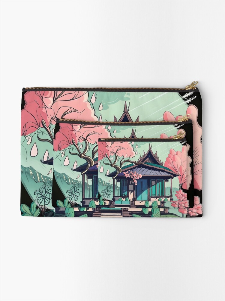 Thumbnail 2 of 4, Zipper Pouch, Old Traditional Thailand house Baan Drawing designed and sold by Patricks-Art.