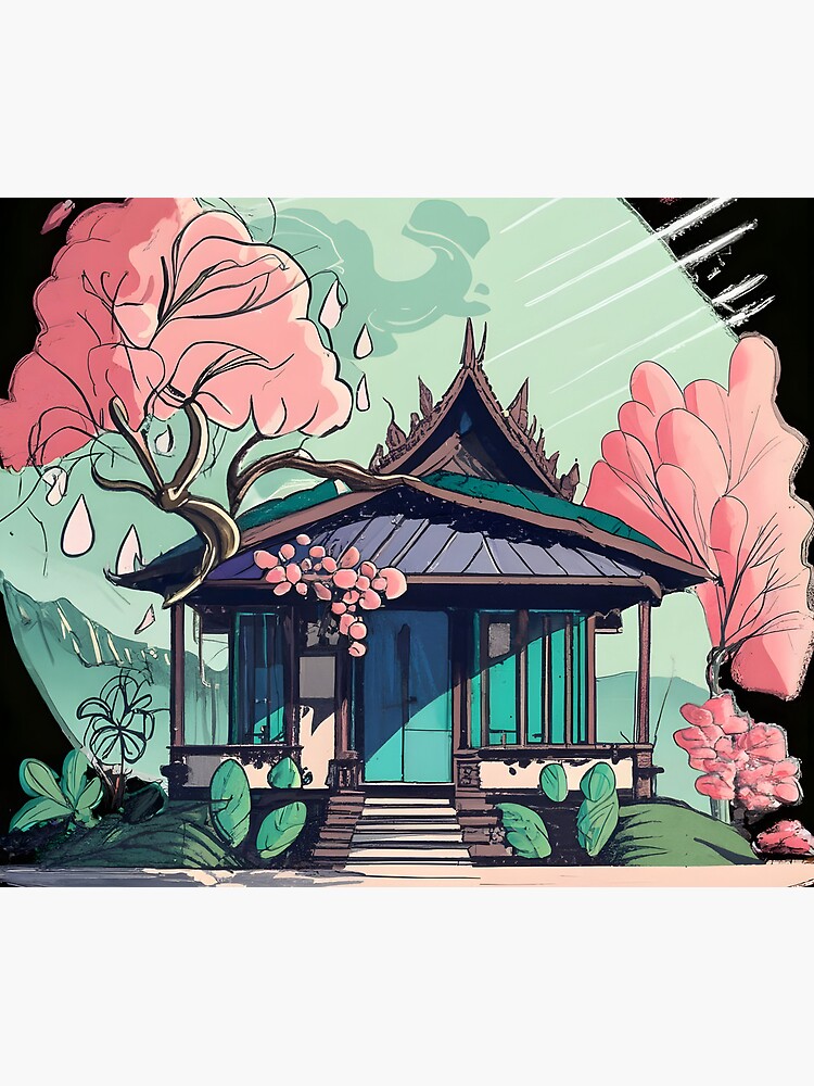 Thumbnail 5 of 5, Mouse Pad, Old Traditional Thailand house Baan Drawing designed and sold by Patricks-Art.