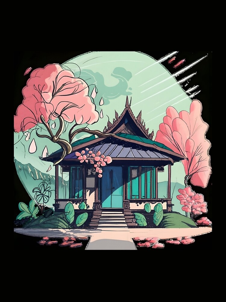 Thumbnail 4 of 4, A-Line Dress, Old Traditional Thailand house Baan Drawing designed and sold by Patricks-Art.
