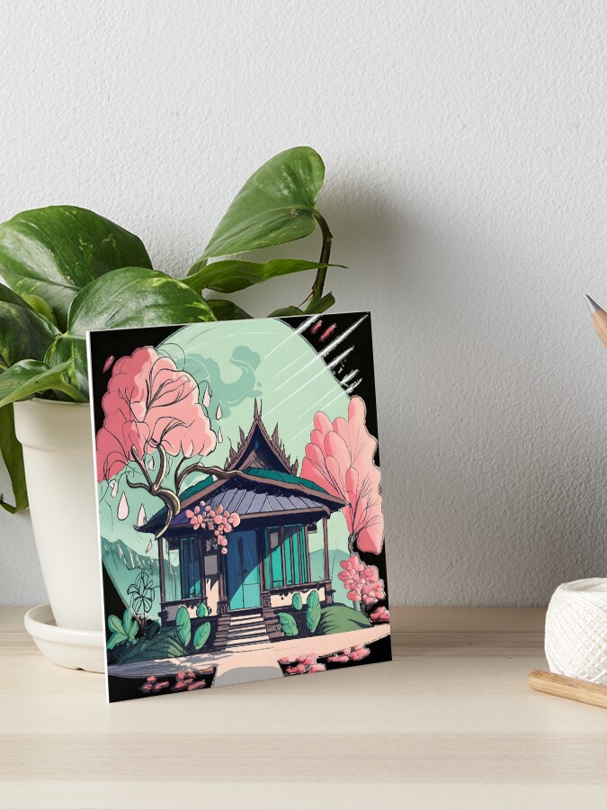 Thumbnail 1 of 2, Art Board Print, Old Traditional Thailand house Baan Drawing designed and sold by Patricks-Art.