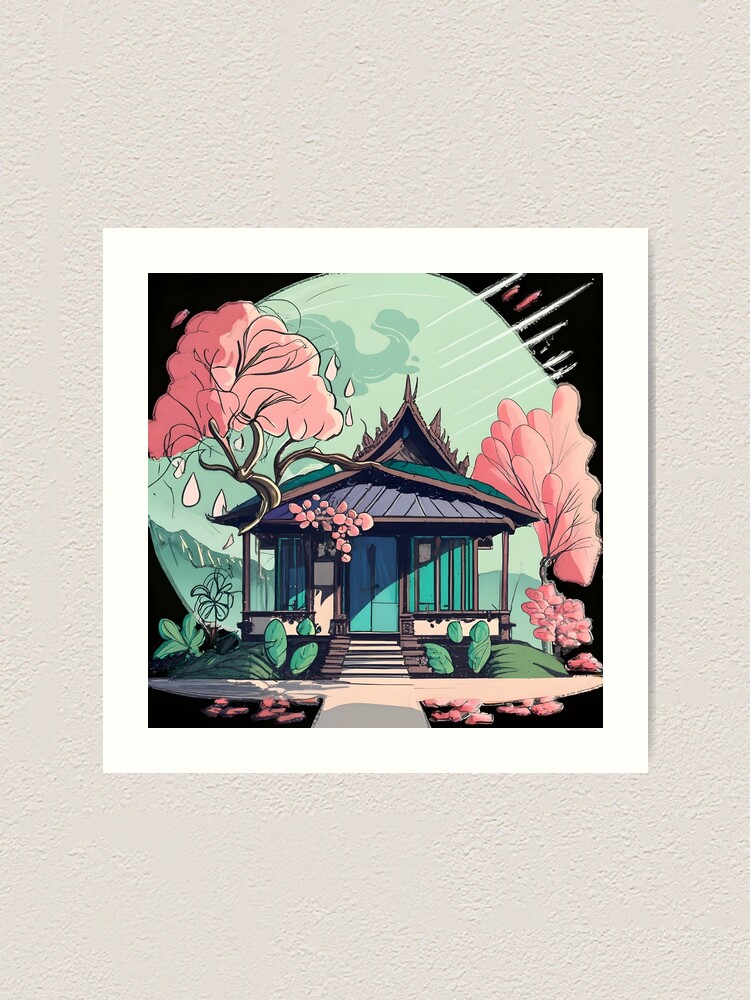 Thumbnail 1 of 3, Art Print, Old Traditional Thailand house Baan Drawing designed and sold by Patricks-Art.