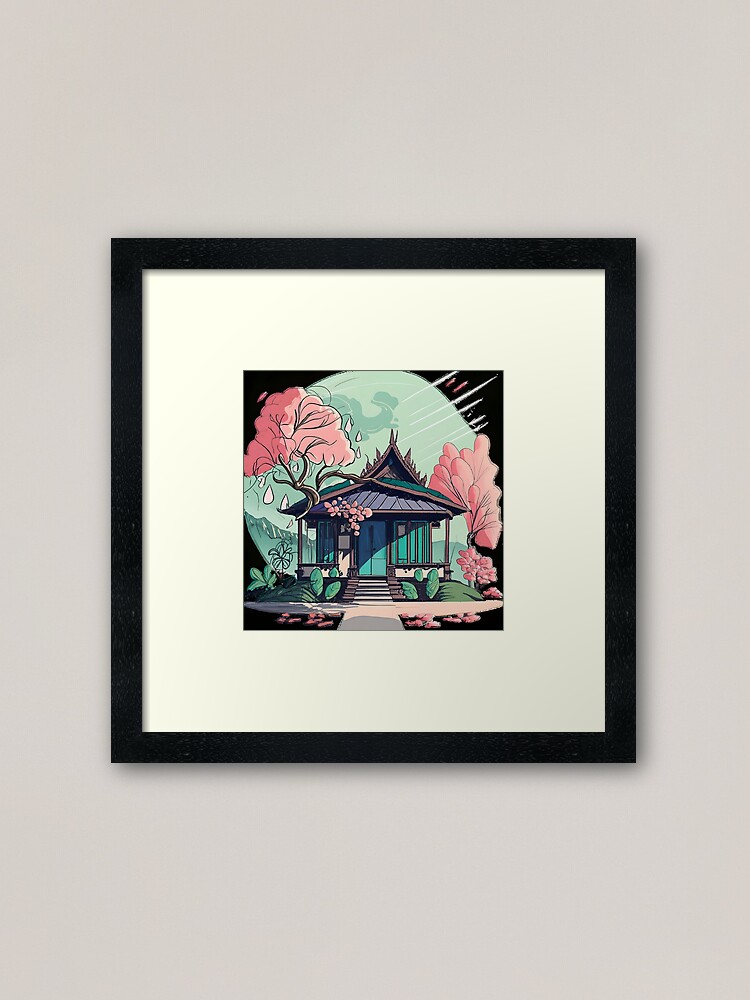 Thumbnail 1 of 7, Framed Art Print, Old Traditional Thailand house Baan Drawing designed and sold by Patricks-Art.