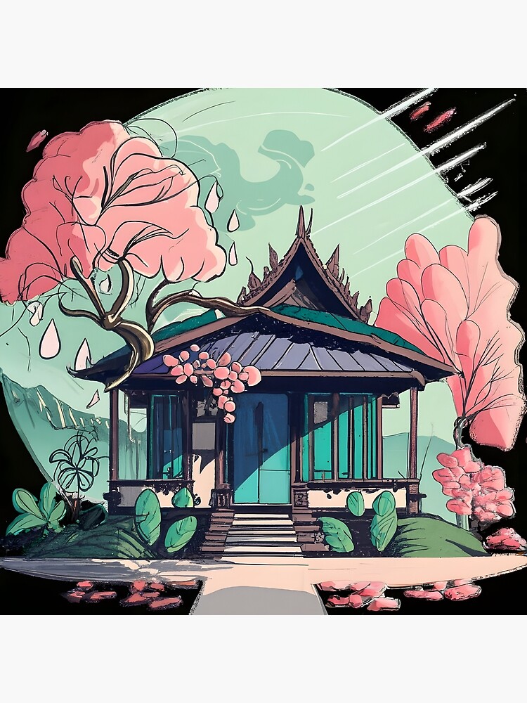 Thumbnail 3 of 3, Art Print, Old Traditional Thailand house Baan Drawing designed and sold by Patricks-Art.