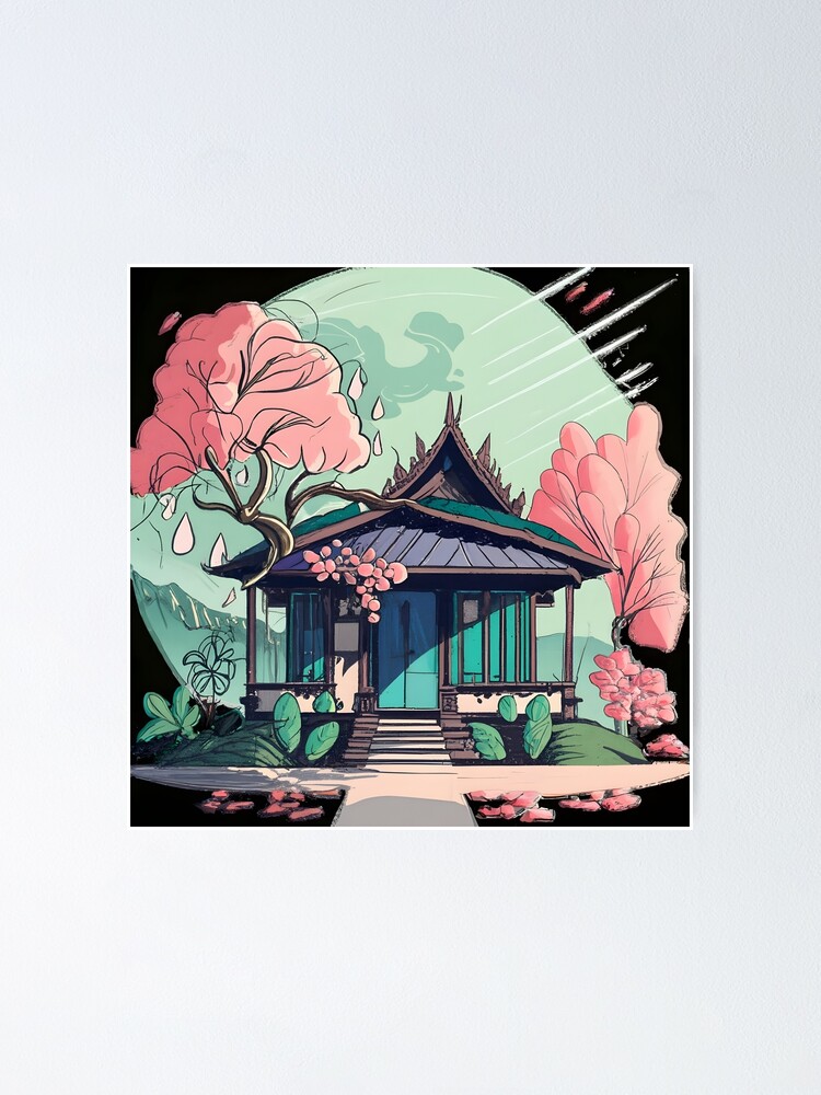 Thumbnail 1 of 3, Poster, Old Traditional Thailand house Baan Drawing designed and sold by Patricks-Art.