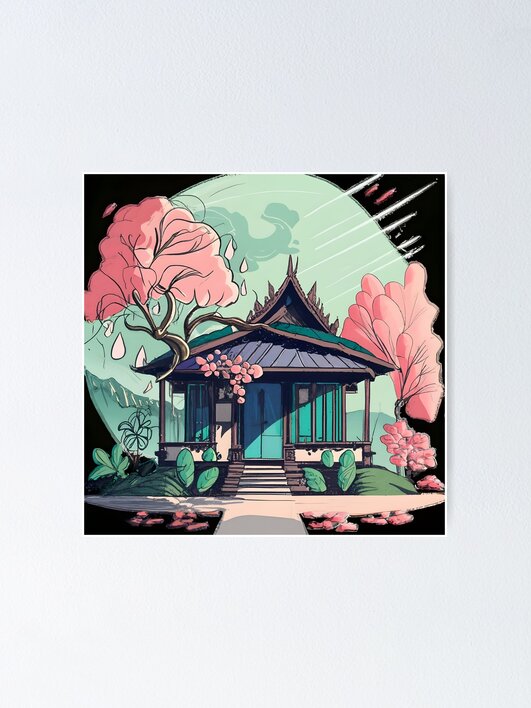 Thumbnail 1 of 3, Poster, Old Traditional Thailand house Baan Drawing designed and sold by Patricks-Art.
