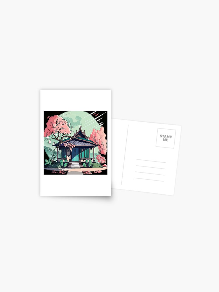 Thumbnail 1 of 2, Postcard, Old Traditional Thailand house Baan Drawing designed and sold by Patricks-Art.