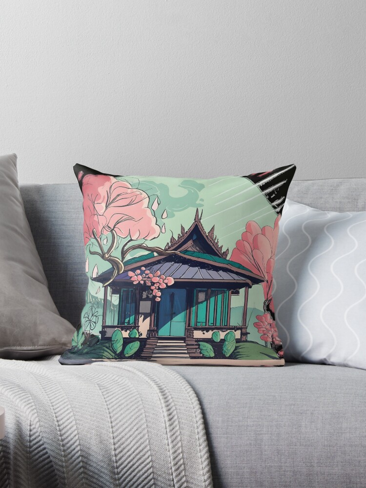 Thumbnail 1 of 4, Pillow, Old Traditional Thailand house Baan Drawing designed and sold by Patricks-Art.