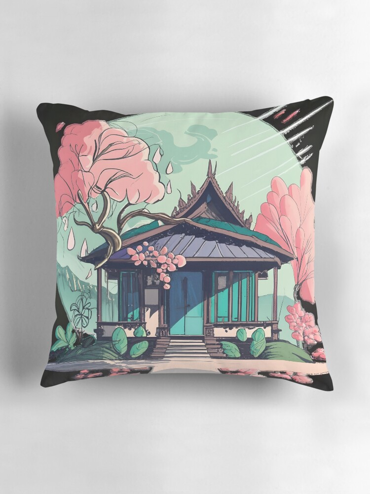 Thumbnail 3 of 4, Pillow, Old Traditional Thailand house Baan Drawing designed and sold by Patricks-Art.