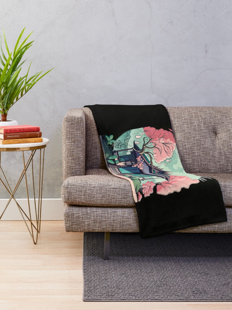 Thumbnail 2 of 6, Throw Blanket, Old Traditional Thailand house Baan Drawing designed and sold by Patricks-Art.