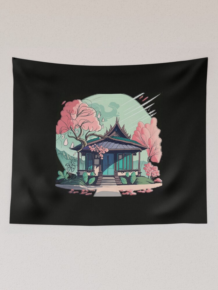 Thumbnail 2 of 3, Tapestry, Old Traditional Thailand house Baan Drawing designed and sold by Patricks-Art.