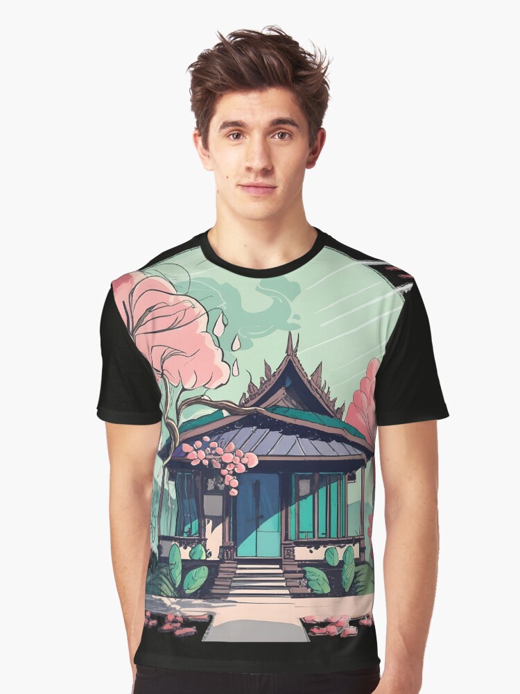 Thumbnail 1 of 5, Graphic T-Shirt, Old Traditional Thailand house Baan Drawing designed and sold by Patricks-Art.