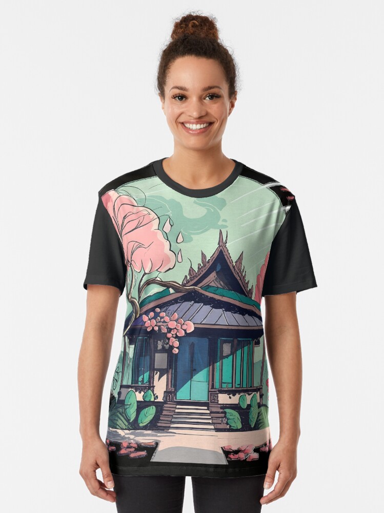 Thumbnail 2 of 5, Graphic T-Shirt, Old Traditional Thailand house Baan Drawing designed and sold by Patricks-Art.